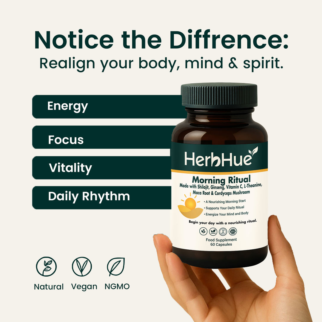 HerbHue Morning Ritual – A Daily Foundation with, L-Theanine, Ginseng & Vitamin C