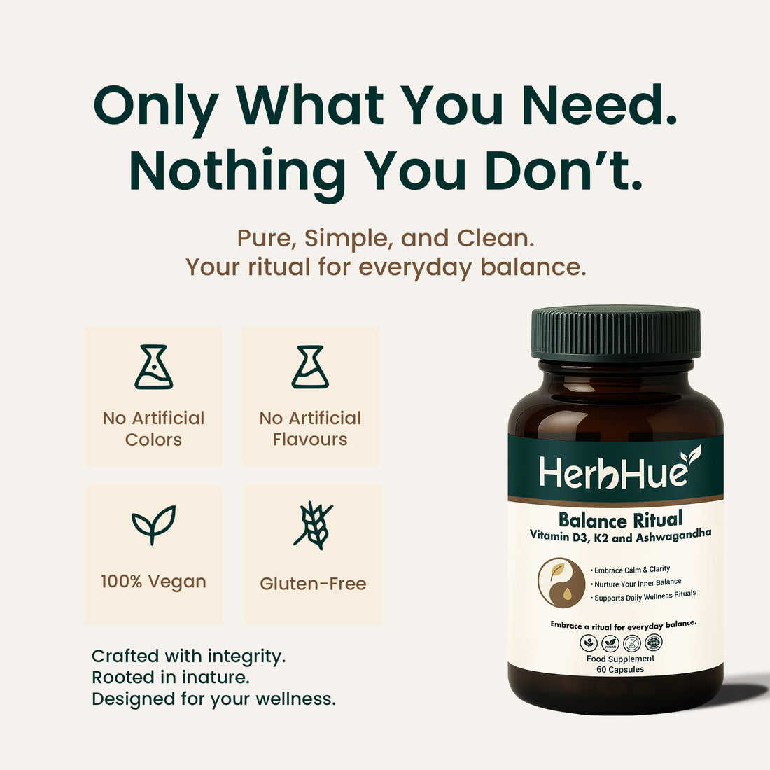 HerbHue Balance Ritual – Vitamin D3 + K2 with Ashwagandha for Immune System Support