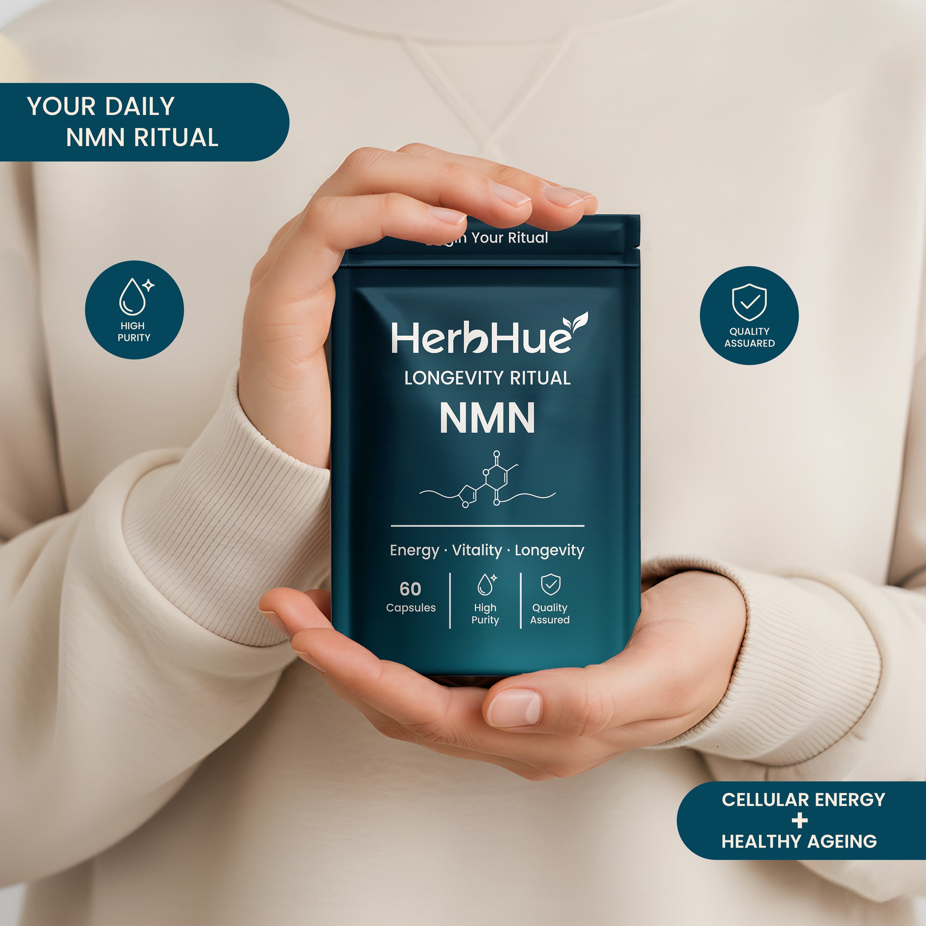 HerbHue NMN Ritual – Advanced Cell Support for Lifespan Wellness