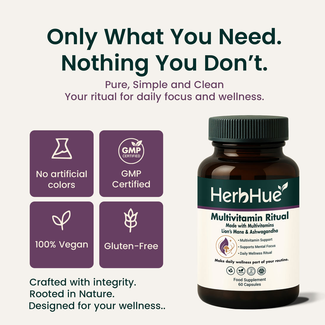 HerbHue Daily Multivitamin Ritual with Ashwagandha & Lion's Mane