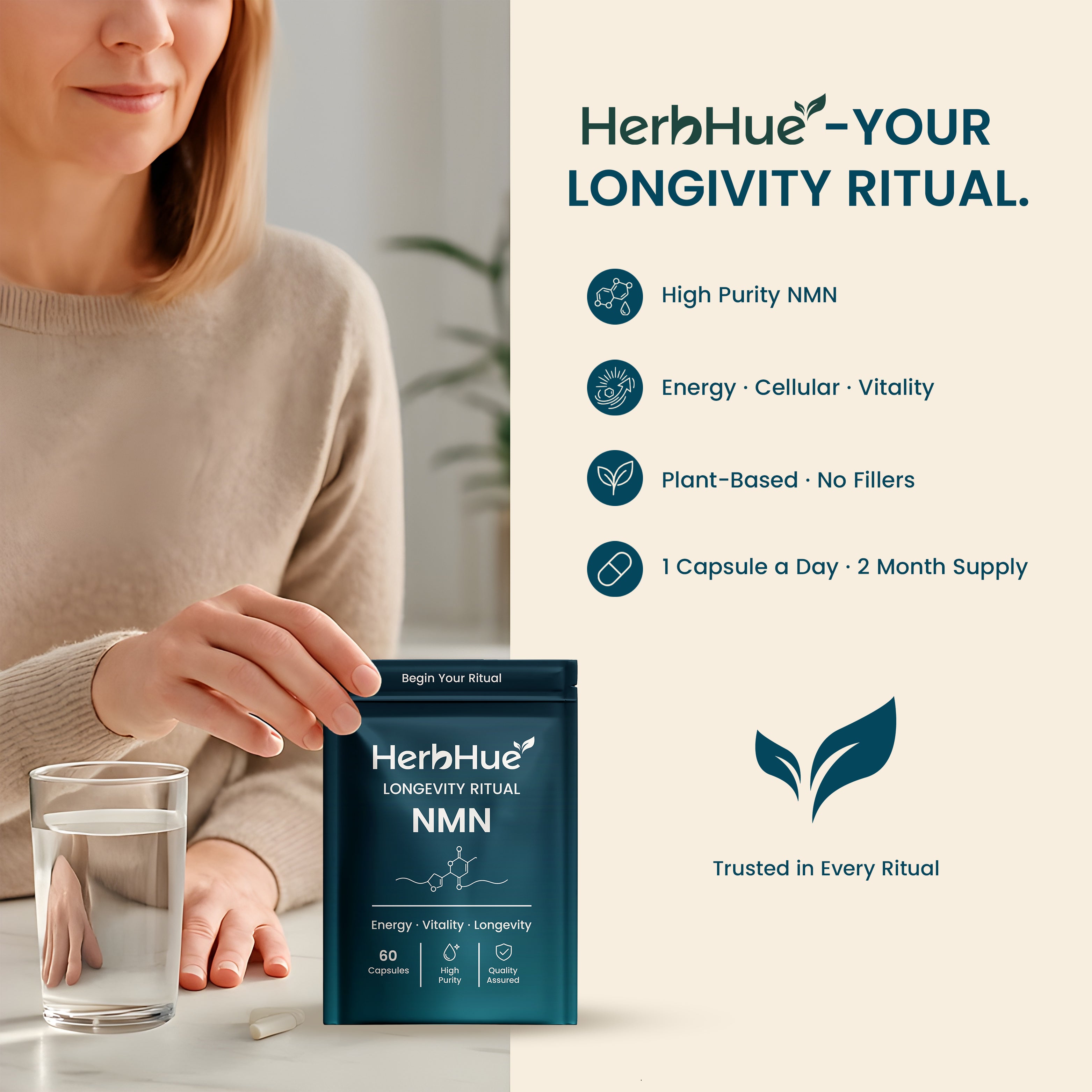 HerbHue NMN Ritual – Advanced Cell Support for Lifespan Wellness