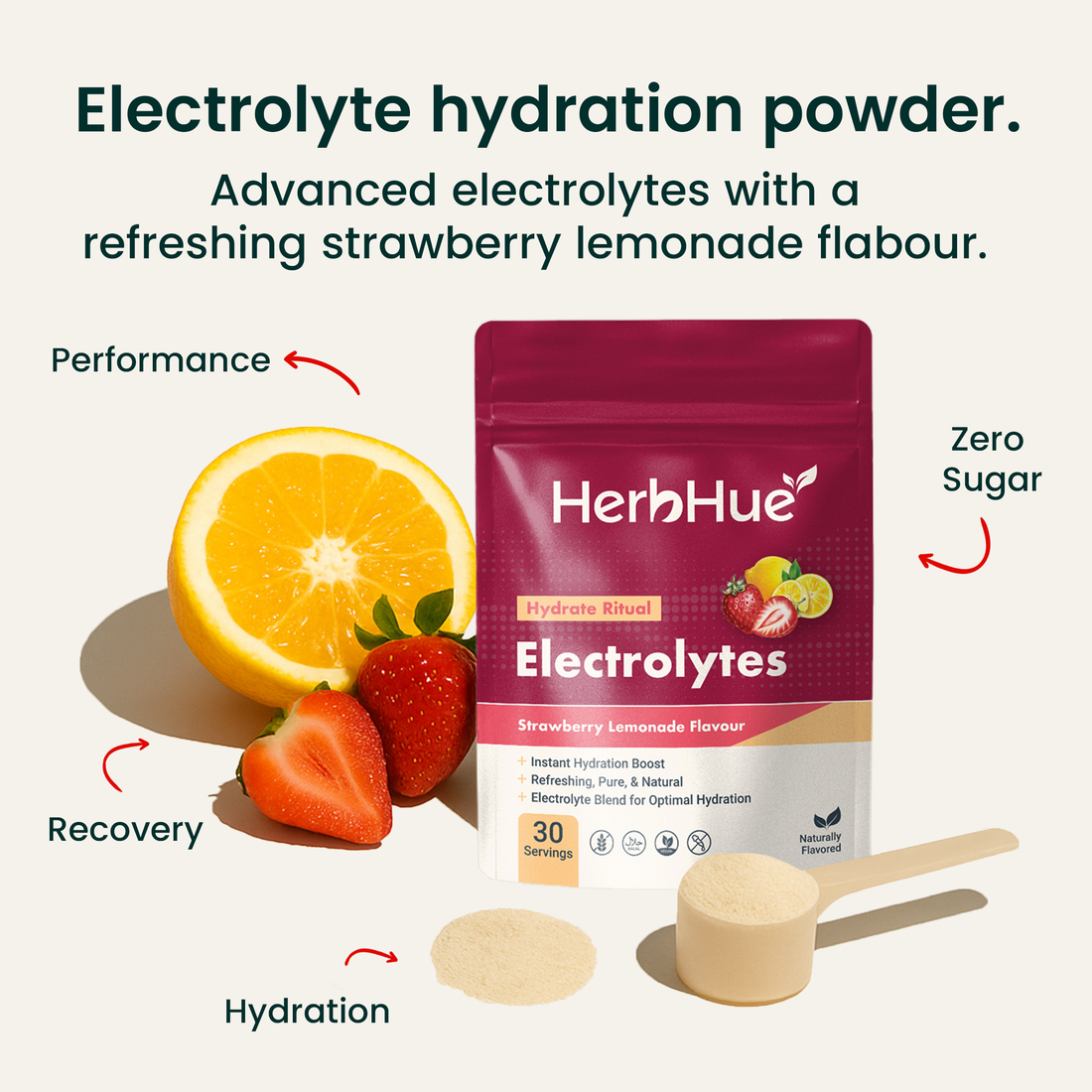 HerbHue Hydrate Ritual – Electrolytes Powder with Potassium, Magnesium & Vitamin C for Daily Hydration Support