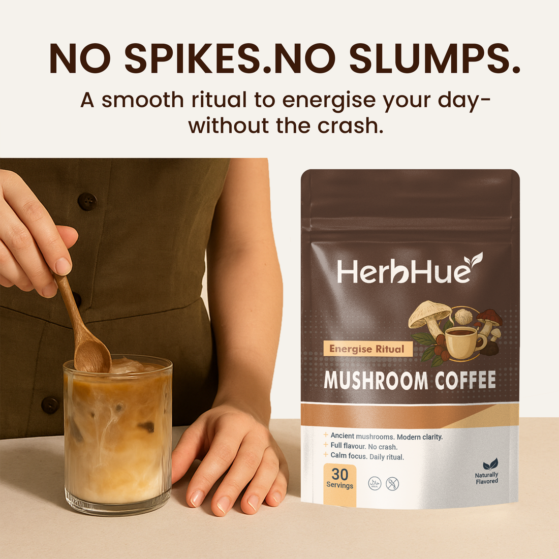 HerbHue Energise Ritual – Mushroom Coffee with Lion’s Mane & Reishi | Your Morning Wellness Blend | 30 Servings